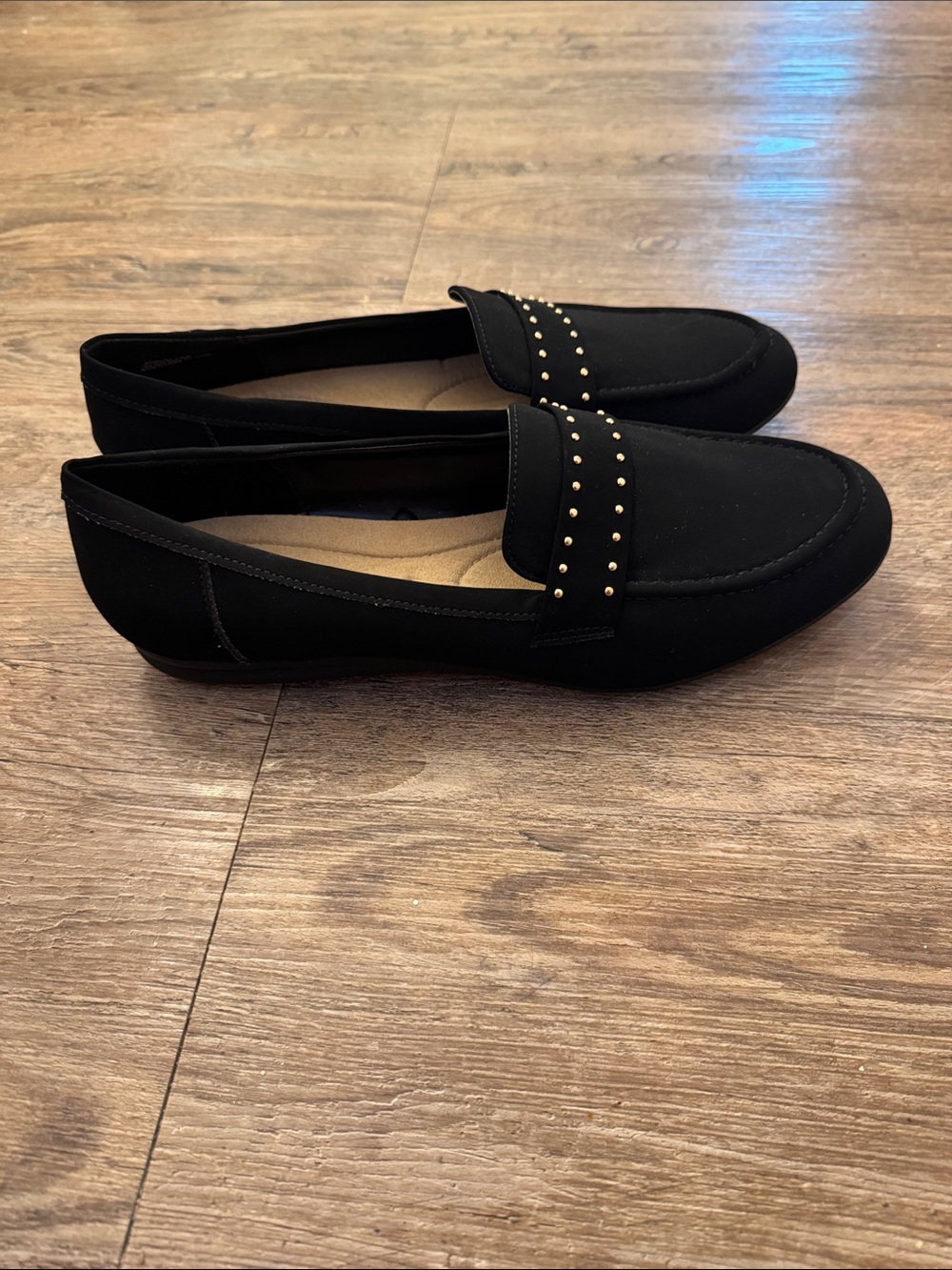 Black Stud-Accent Women’s Slip-On Loafers - Picture 3 of 5